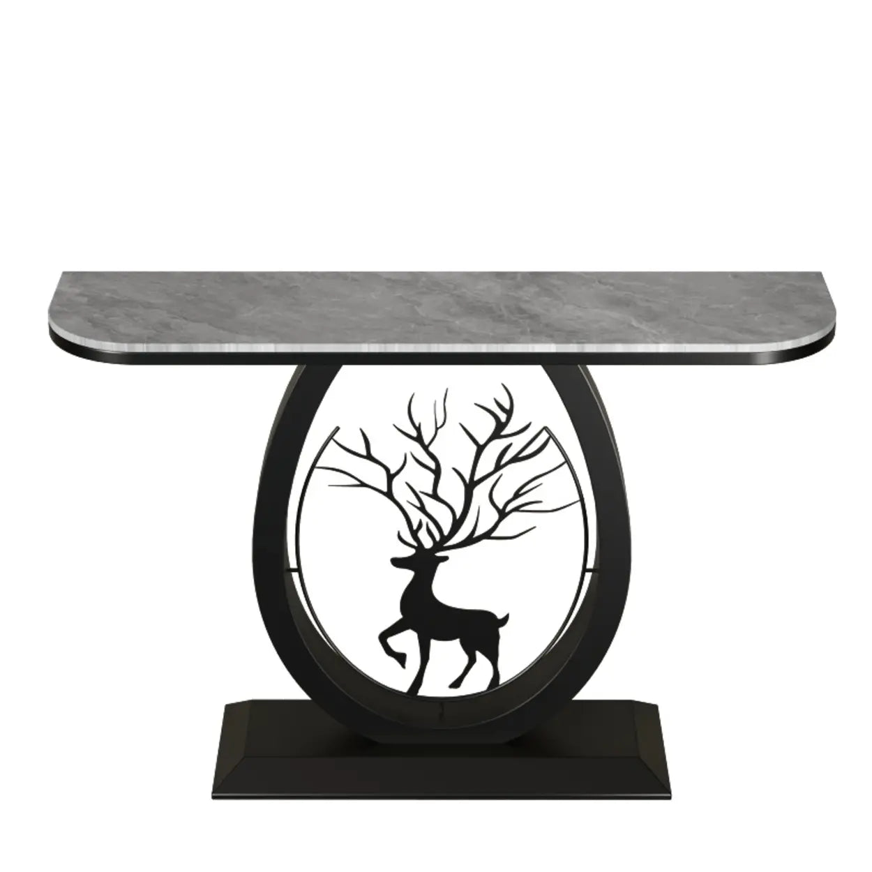 Oval Stone Console Table with Gold Deer Base — Gold / White