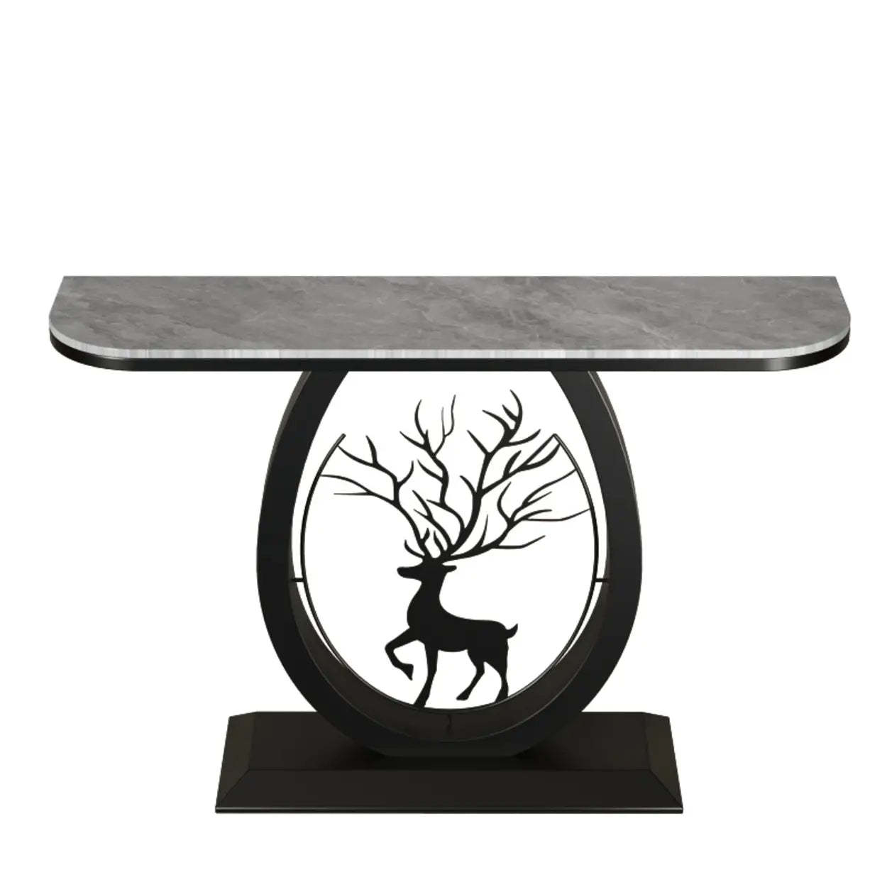 Oval Stone Console Table with Gold Deer Base — Gold / White
