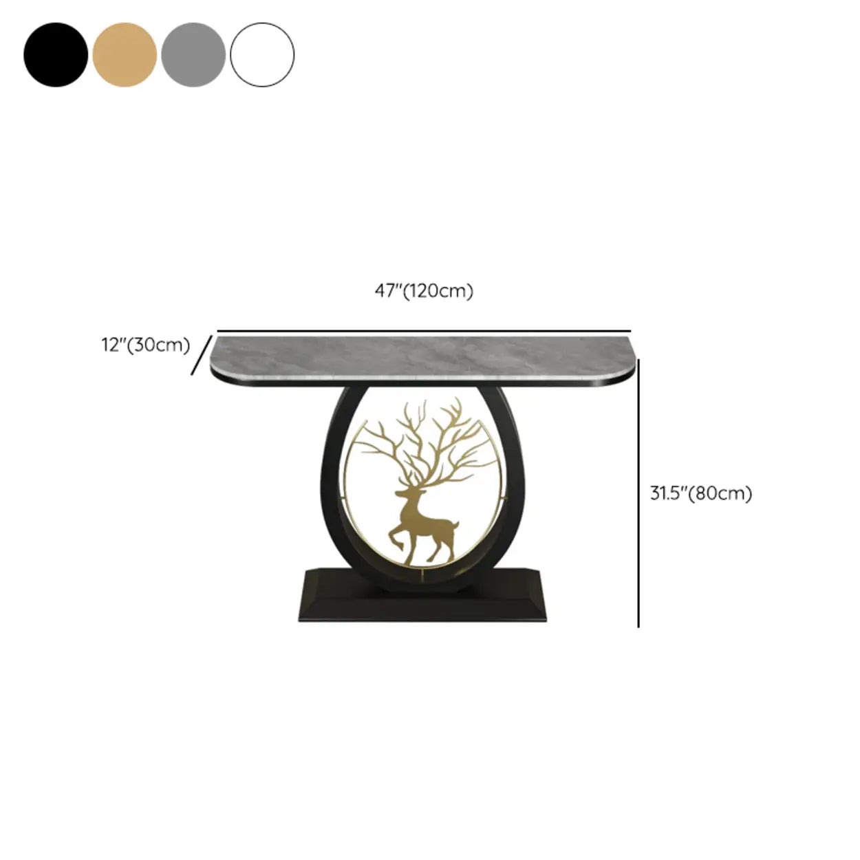 Oval Stone Console Table with Gold Deer Base — Gold / Black/ Gold