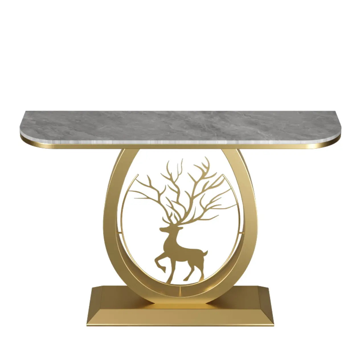 Oval Stone Console Table with Gold Deer Base — Black / Dark Grey