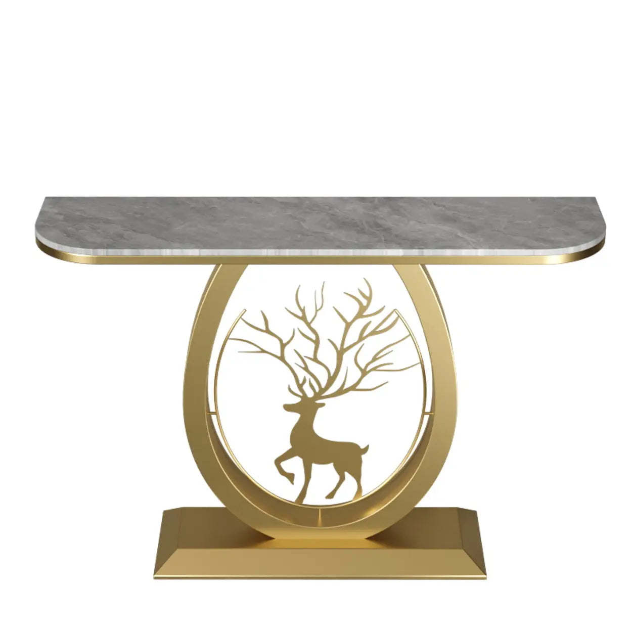 Oval Stone Console Table with Gold Deer Base — Black / Dark Grey