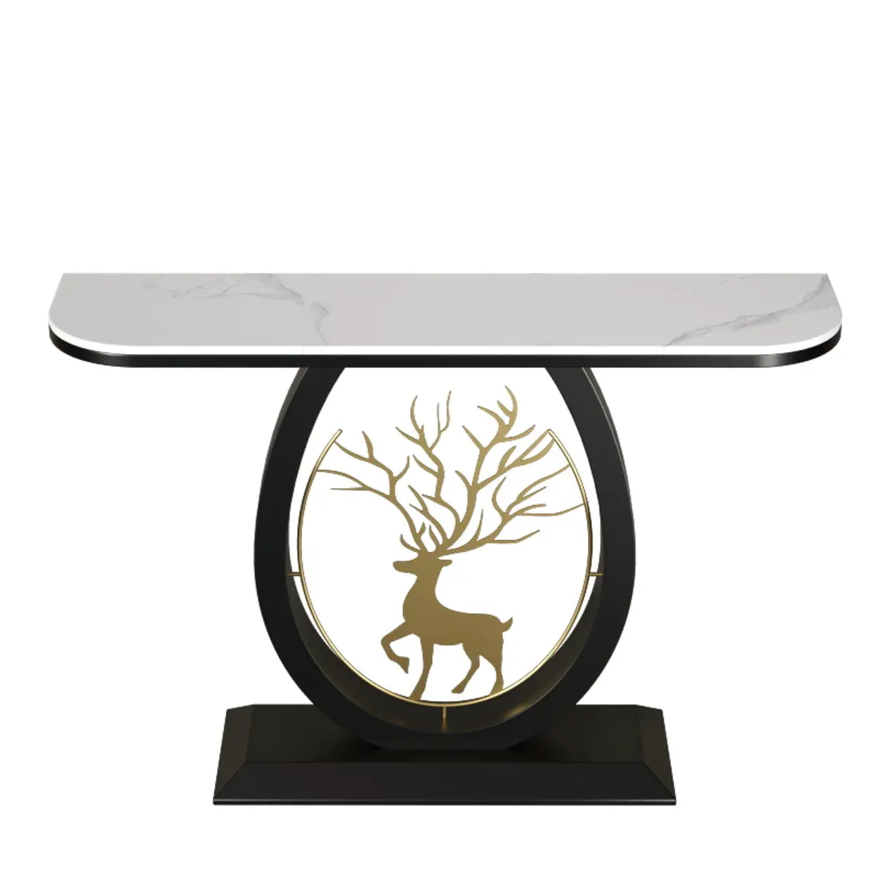 Oval Stone Console Table with Gold Deer Base — Matte Black / Gray