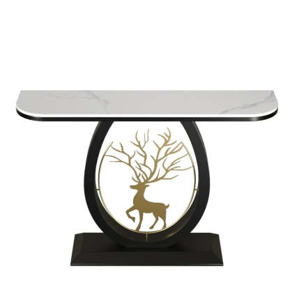 Oval Stone Console Table with Gold Deer Base — Matte Black / Gray