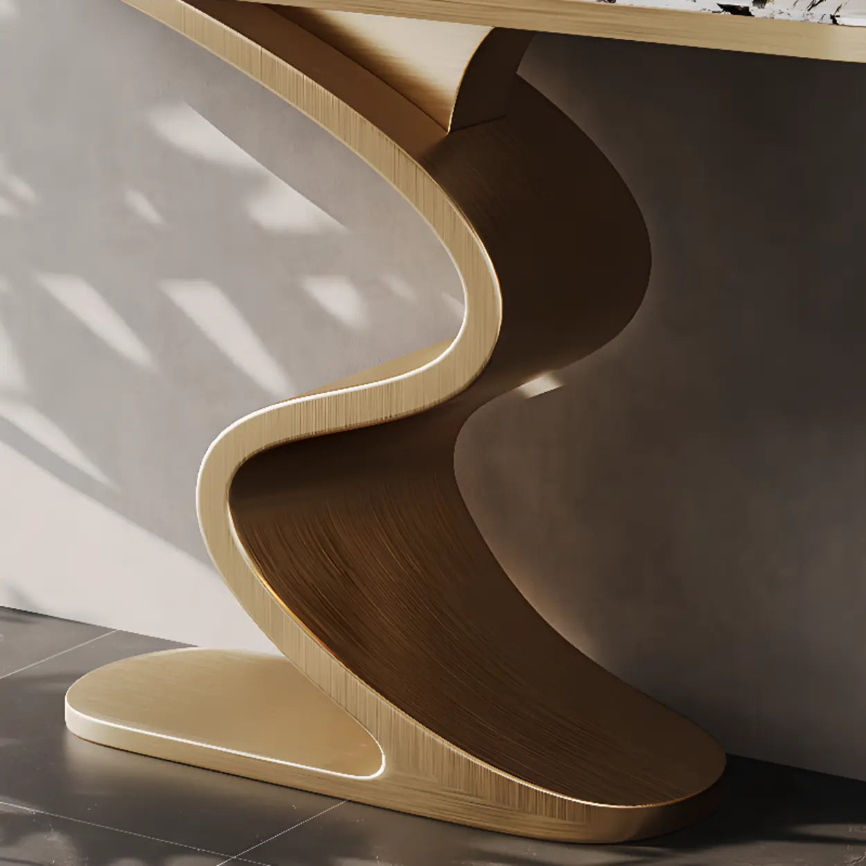 Decorative Oval Gold Stone Curved-Base Console Table