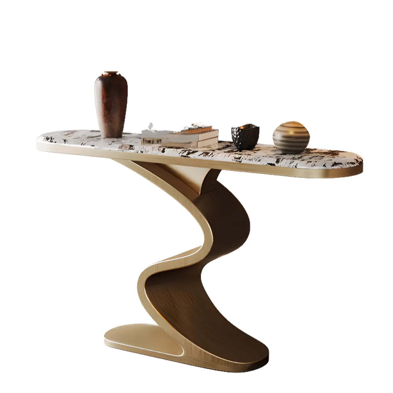 Decorative Oval Gold Stone Curved-Base Console Table