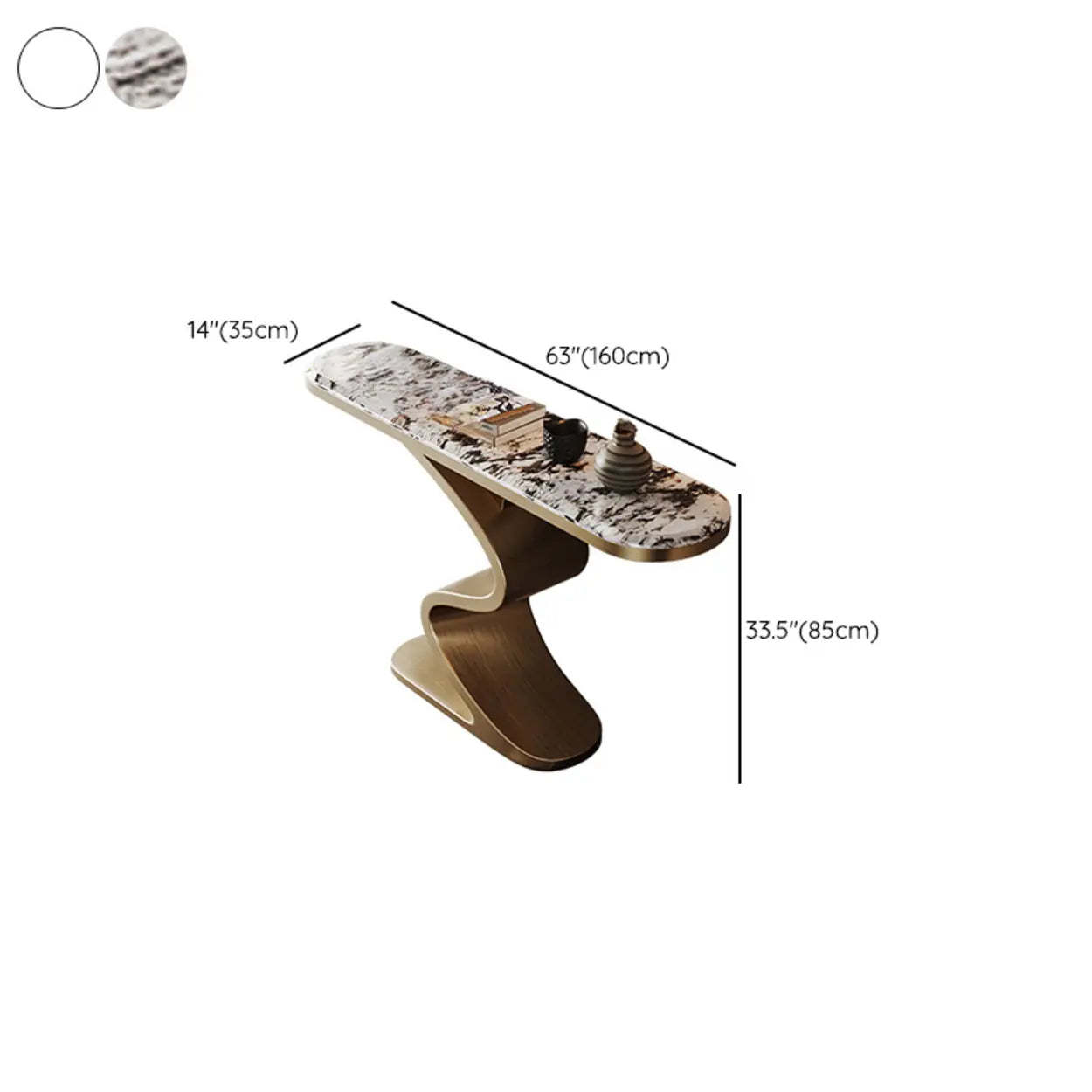 Decorative Oval Gold Stone Curved-Base Console Table