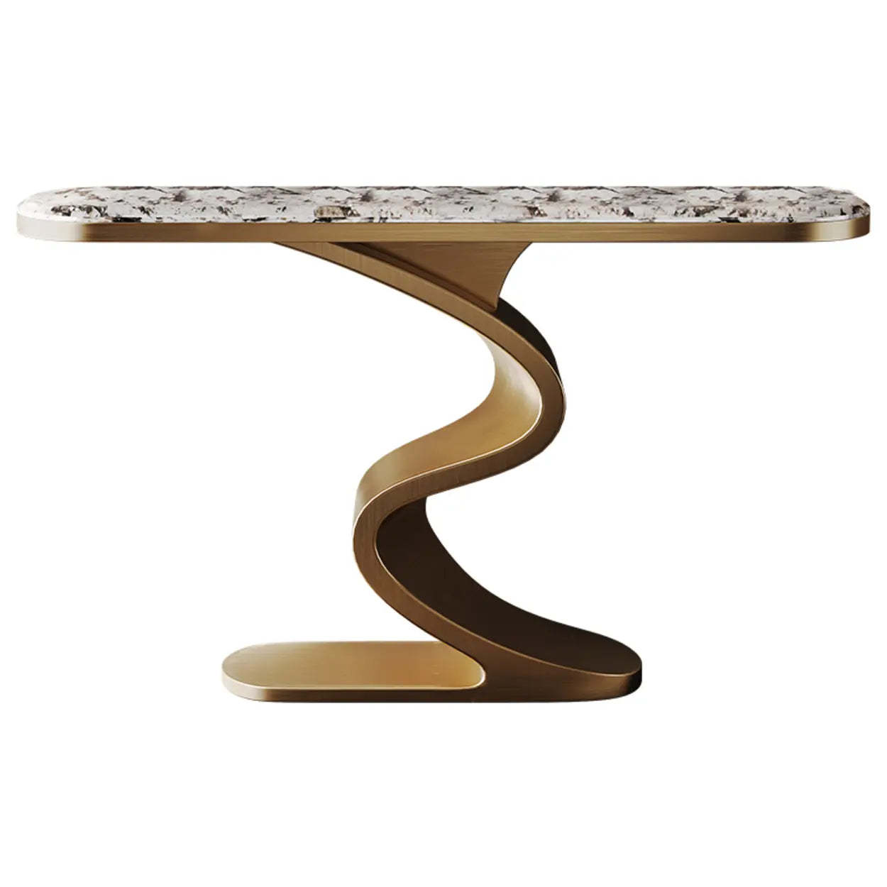 Decorative Oval Gold Stone Curved-Base Console Table — White