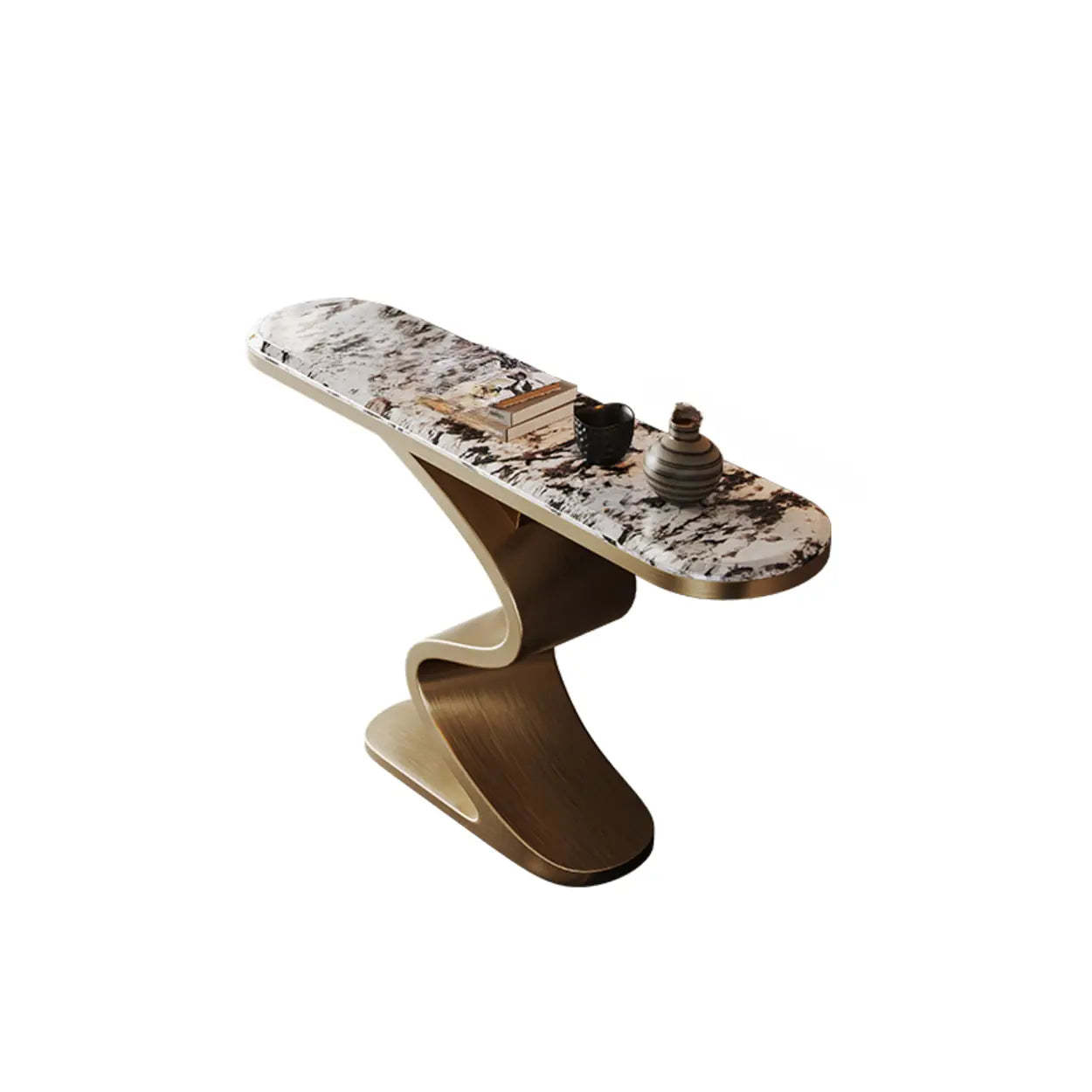 Decorative Oval Gold Stone Curved-Base Console Table — Floralwhite