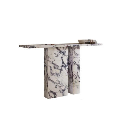 Twin Pedestal Marble Console Table — Blue