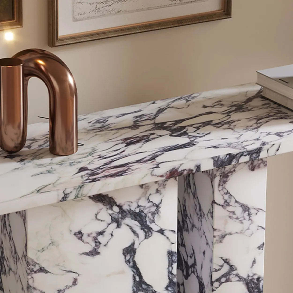 Twin Pedestal Marble Console Table