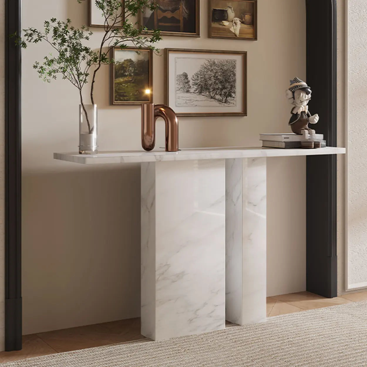 Twin Pedestal Marble Console Table