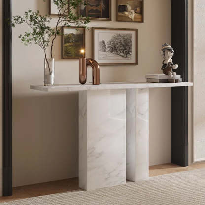 Twin Pedestal Marble Console Table