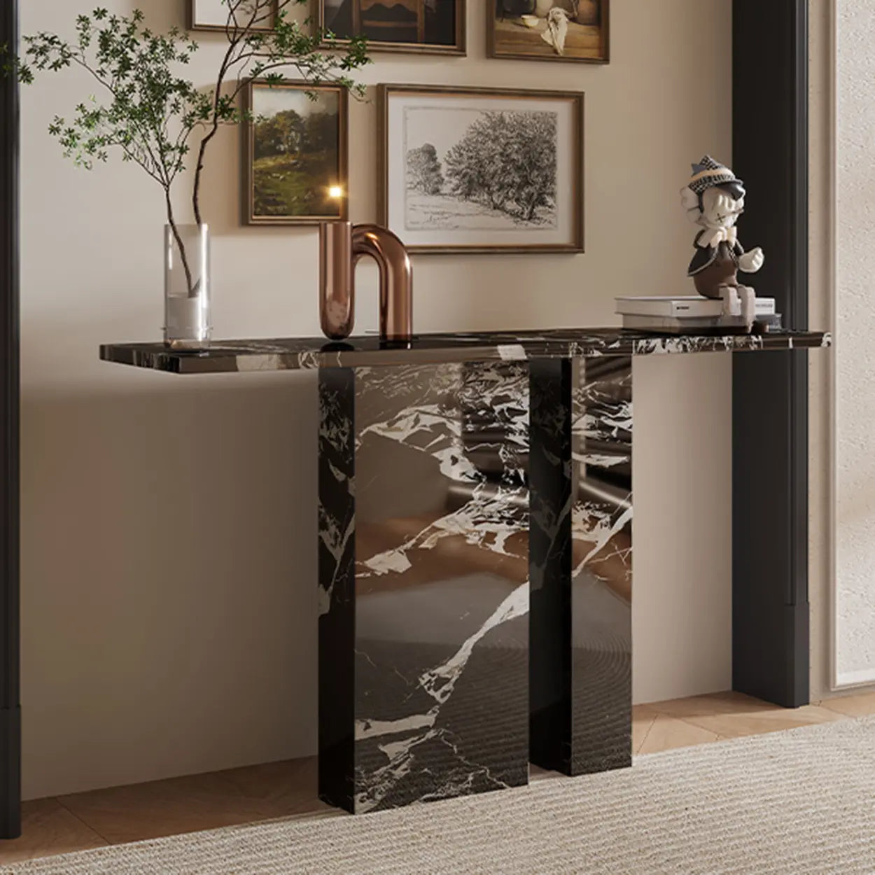 Twin Pedestal Marble Console Table