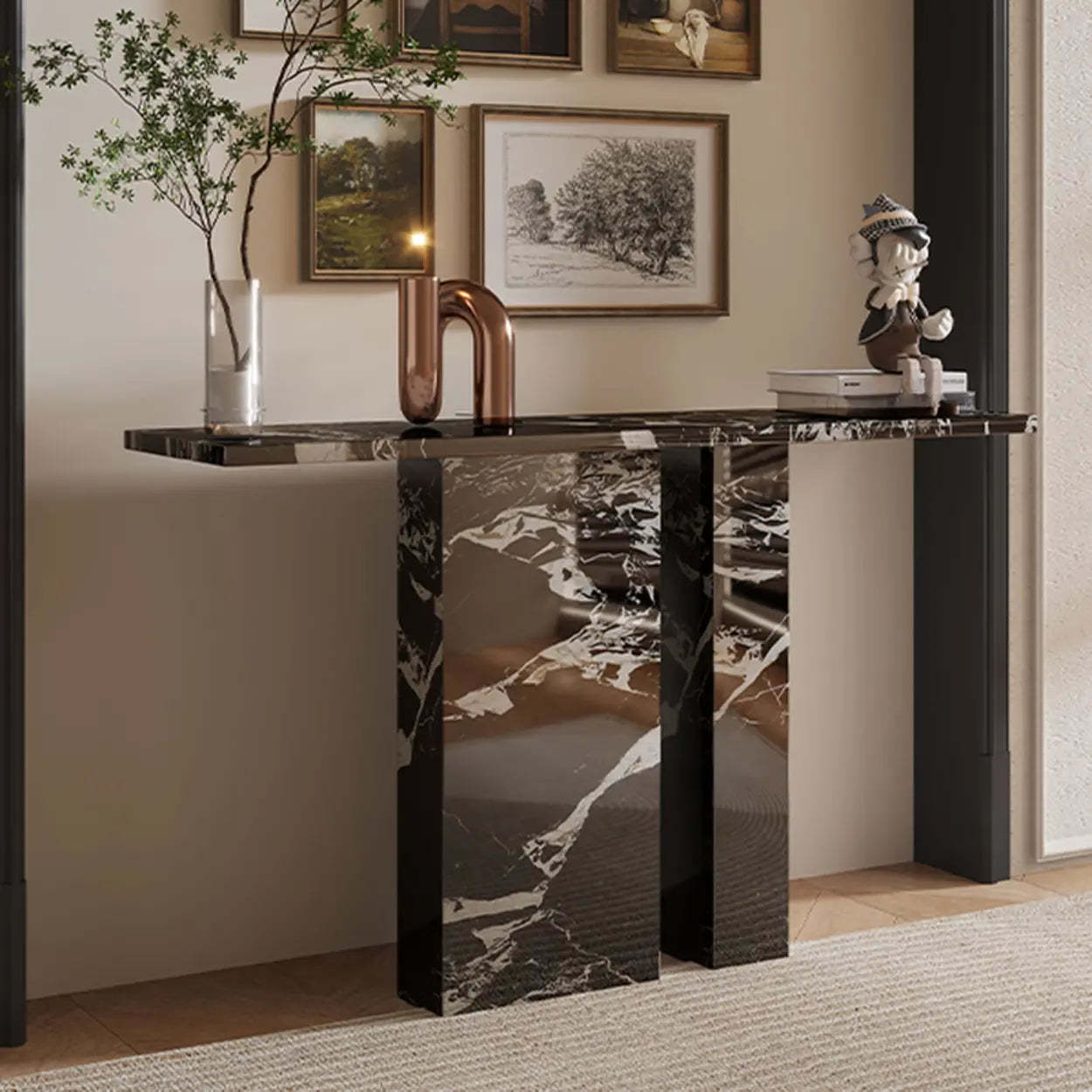 Twin Pedestal Marble Console Table
