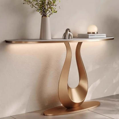 Decorative U-Shaped Gold Base Marble Console Table