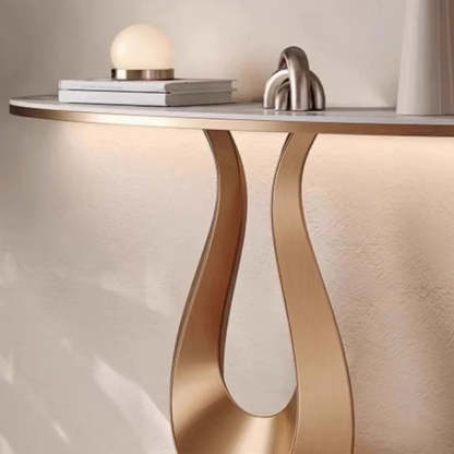 Decorative U-Shaped Gold Base Marble Console Table