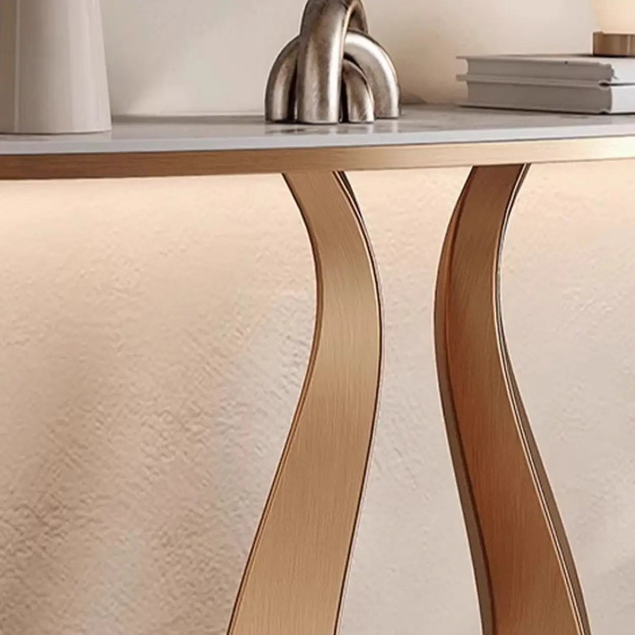 Decorative U-Shaped Gold Base Marble Console Table