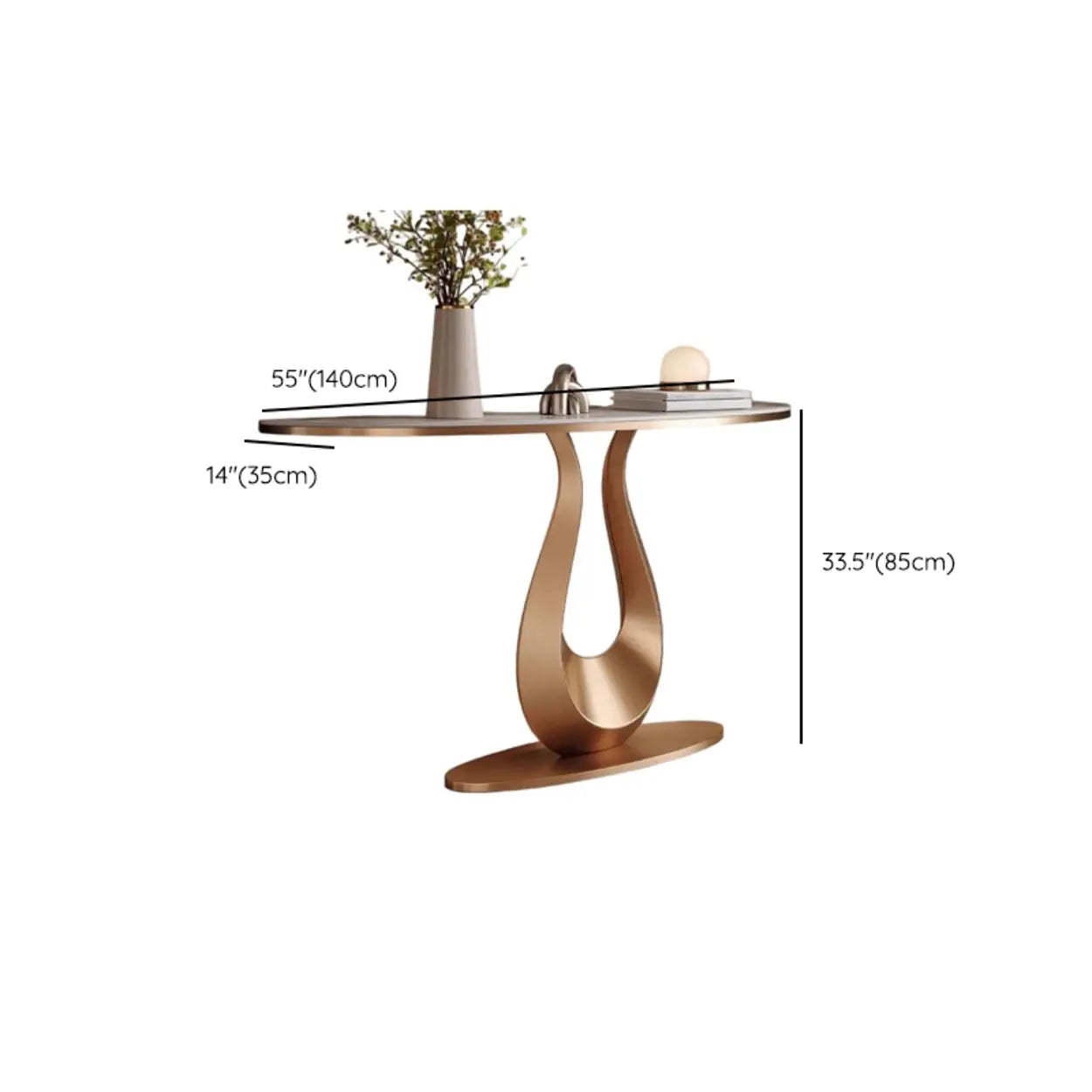 Decorative U-Shaped Gold Base Marble Console Table