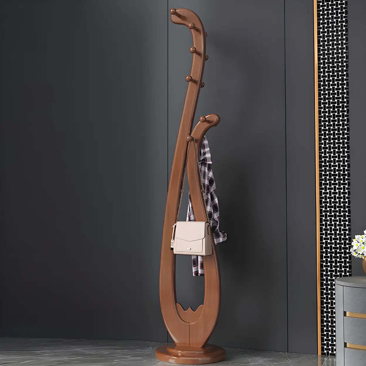 Decorative Cherry Wood Freestanding Coat Rack — White