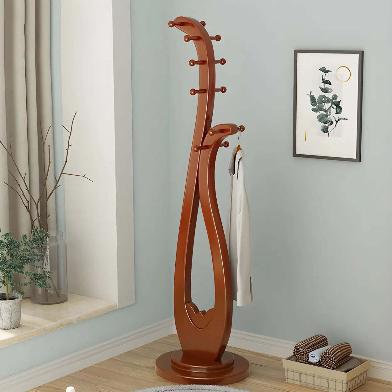 Decorative Cherry Wood Freestanding Coat Rack