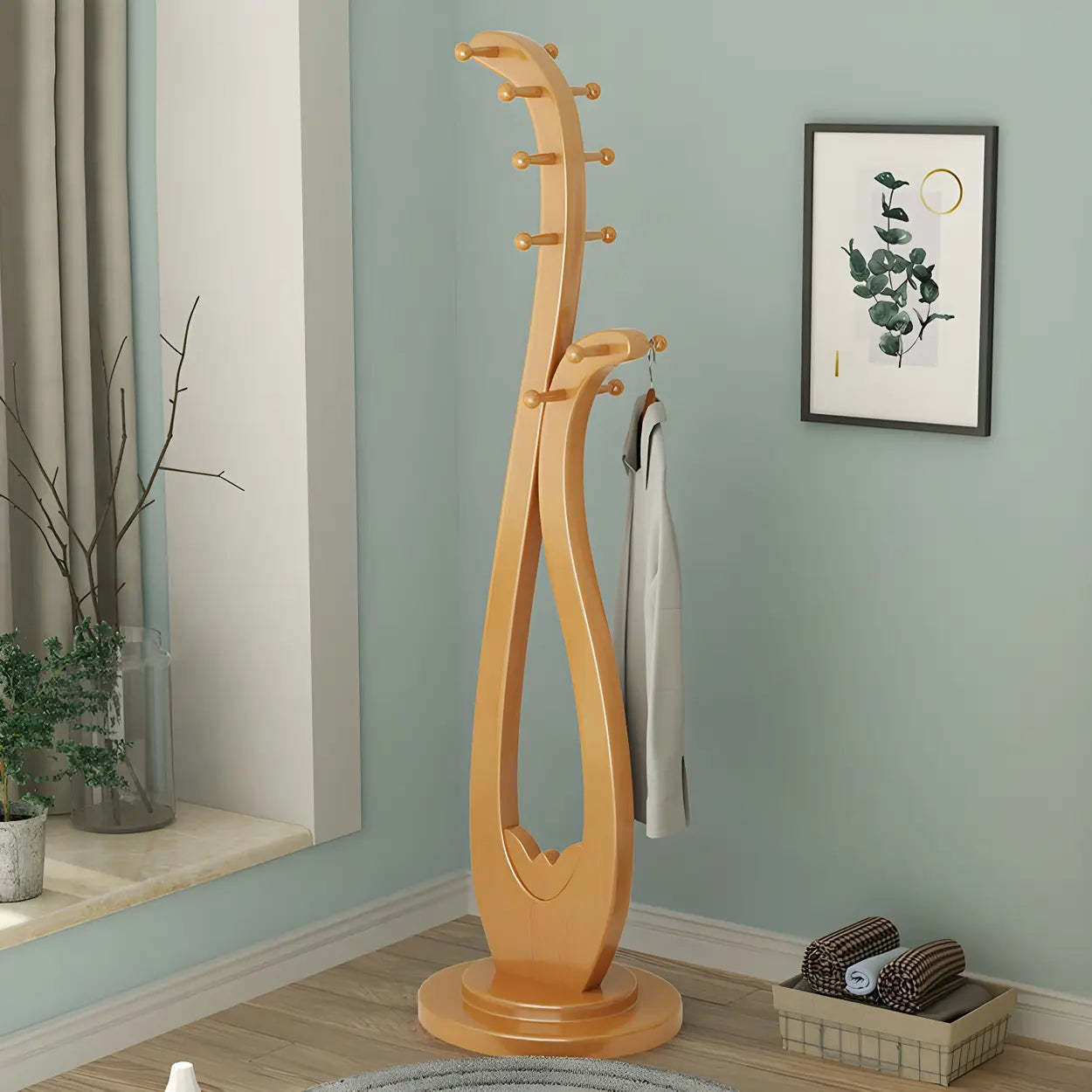 Decorative Cherry Wood Freestanding Coat Rack — Cherry Wood