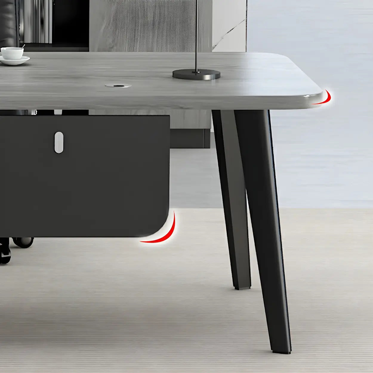 Deep Wood Steel Pedestal Executive Desk — Gray / Table Only