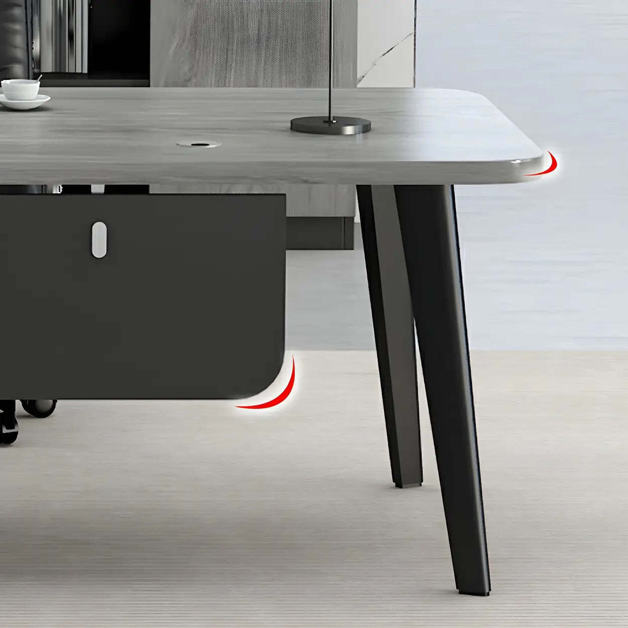Deep Wood Steel Pedestal Executive Desk — Gray / Table Only