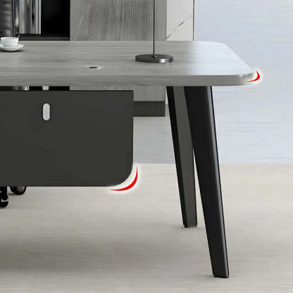 Deep Wood Steel Pedestal Executive Desk — Gray / Table Only