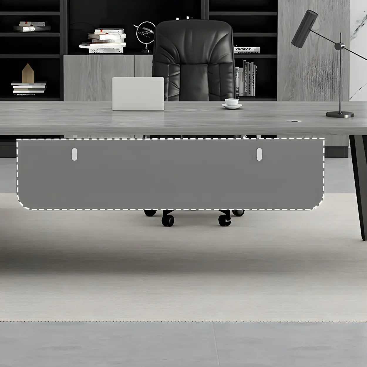 Deep Wood Steel Pedestal Executive Desk — Walnut / Table Only