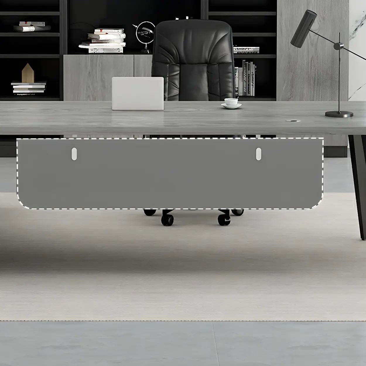 Deep Wood Steel Pedestal Executive Desk — Walnut / Table Only
