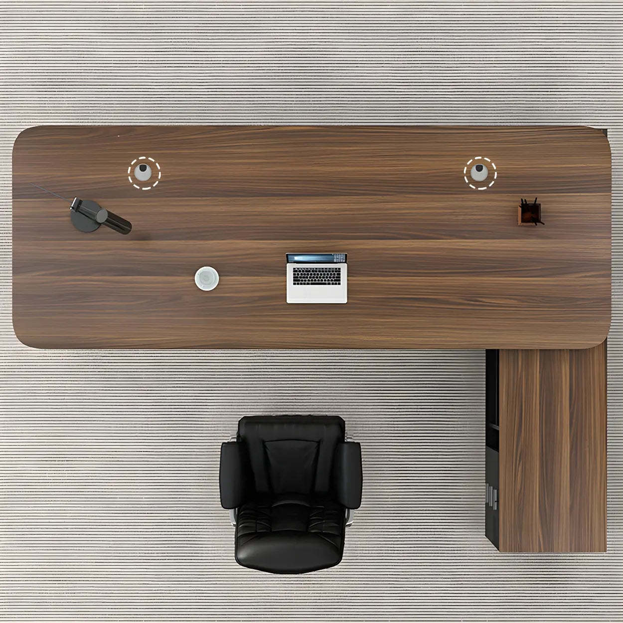 Deep Wood Steel Pedestal Executive Desk — Gray / Table Only