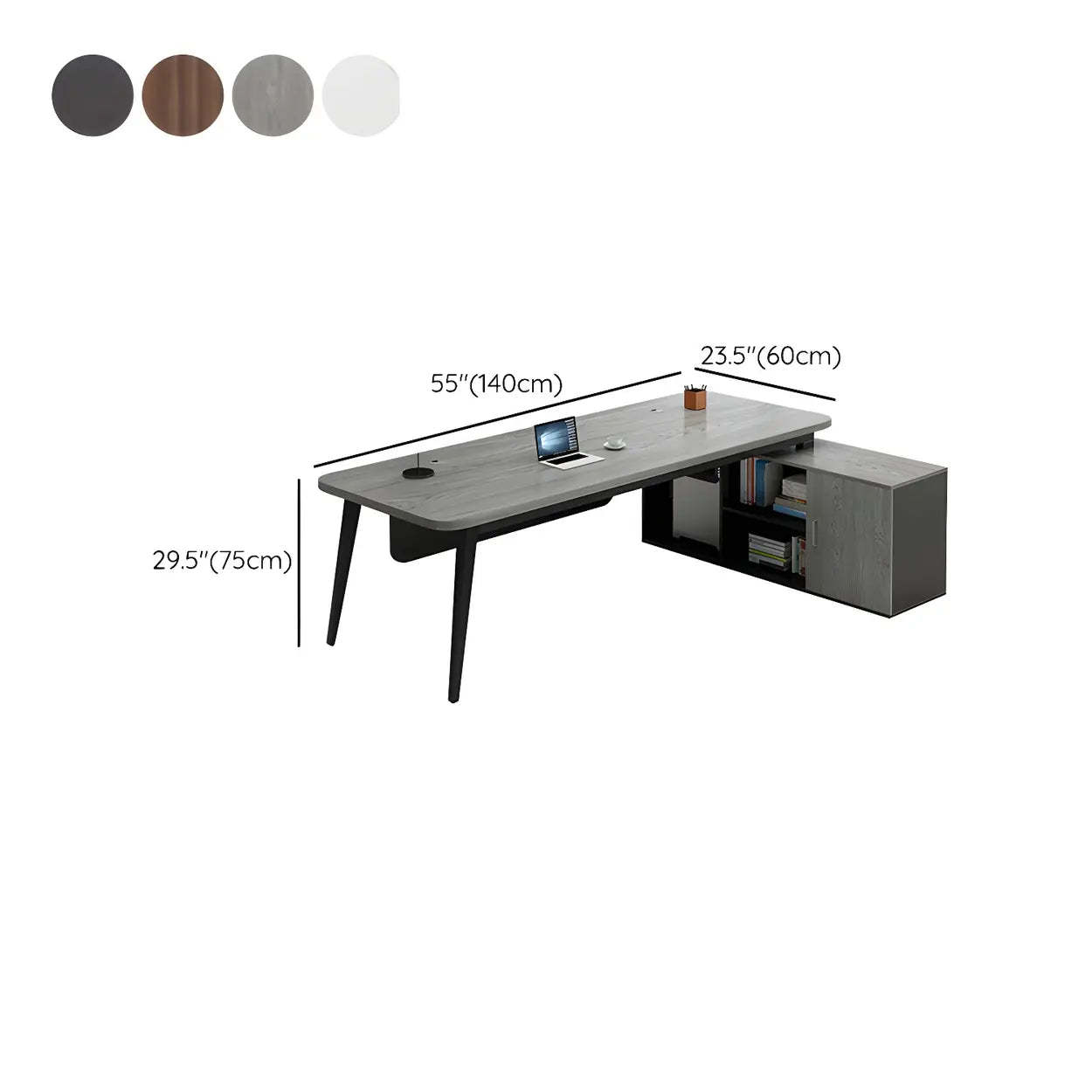 Deep Wood Steel Pedestal Executive Desk — Black / Table Only