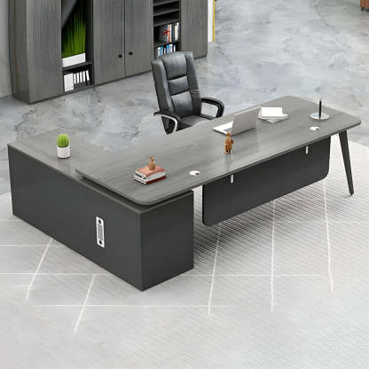 Deep Wood Steel Pedestal Executive Desk — Black / Table Only