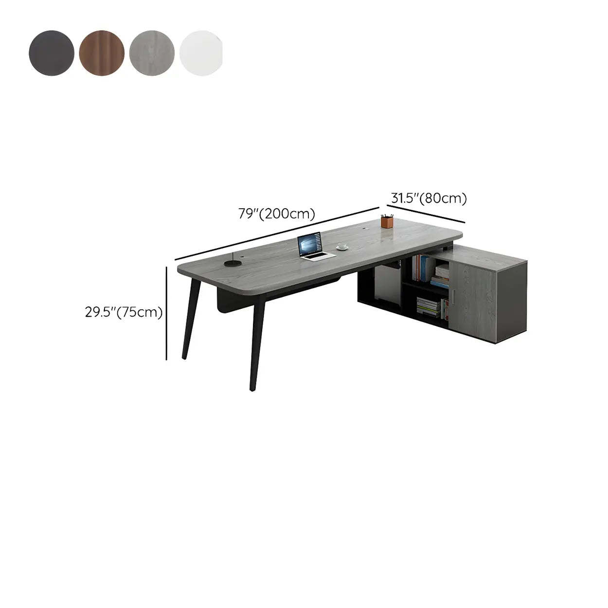 Deep Wood Steel Pedestal Executive Desk — Walnut / Table Only