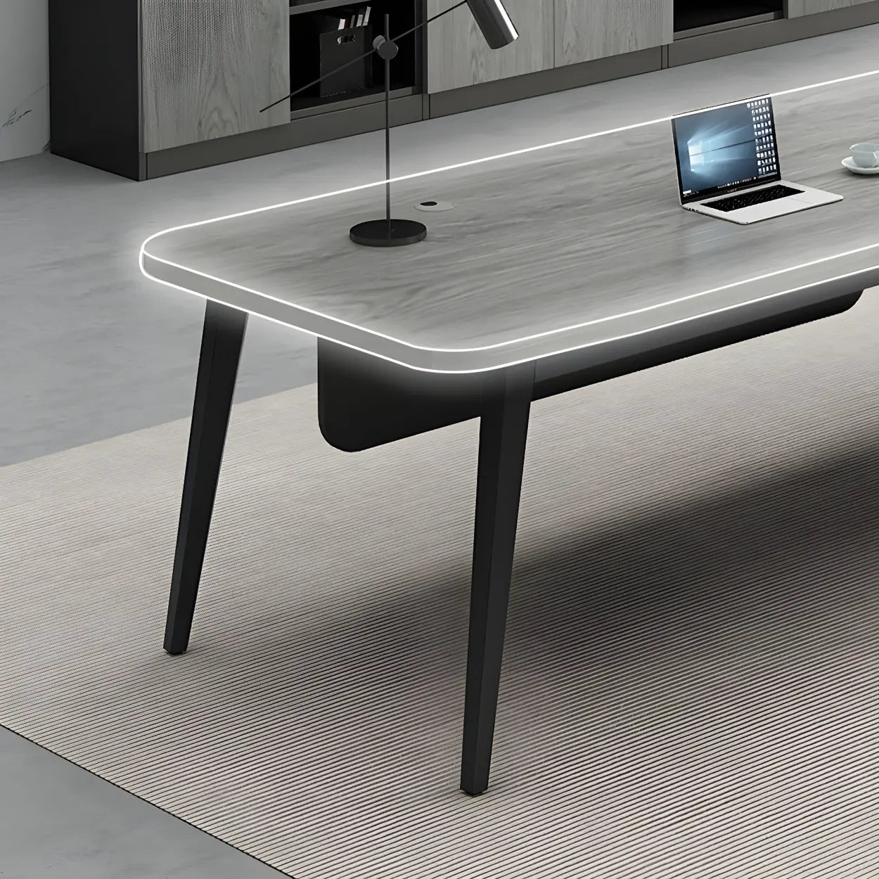 Deep Wood Steel Pedestal Executive Desk — Walnut / Table Only