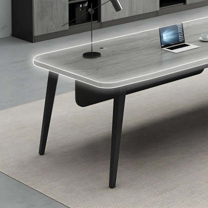 Deep Wood Steel Pedestal Executive Desk — Walnut / Table Only