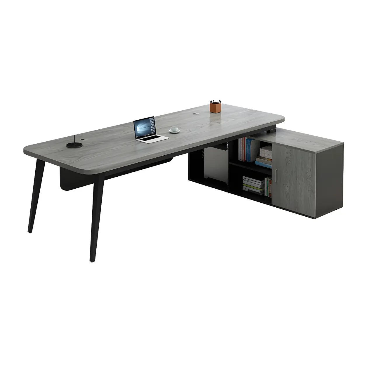 Deep Wood Steel Pedestal Executive Desk — Black / Table Only