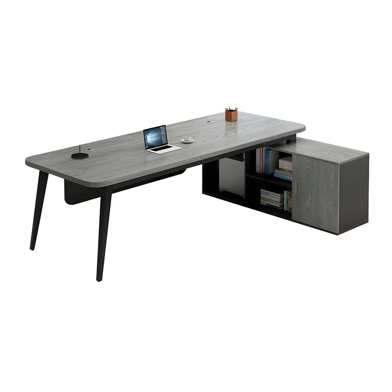 Deep Wood Steel Pedestal Executive Desk — Black / Table Only