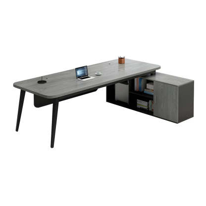 Deep Wood Steel Pedestal Executive Desk — Black / Table Only