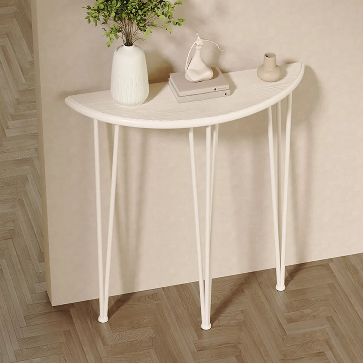 Demilune Pine Wood Gold Metal Console Table — Black