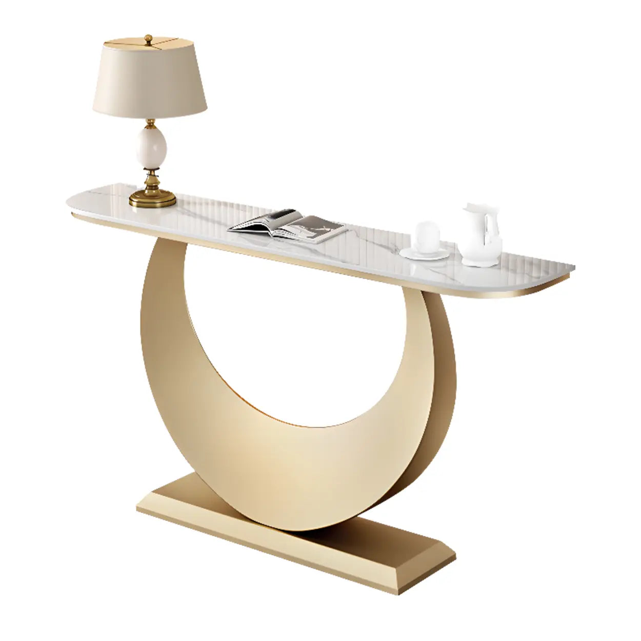 Demilune Sintered Stone Gold Console Table — Gold / Gray