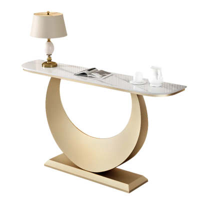 Demilune Sintered Stone Gold Console Table — Gold / Gray