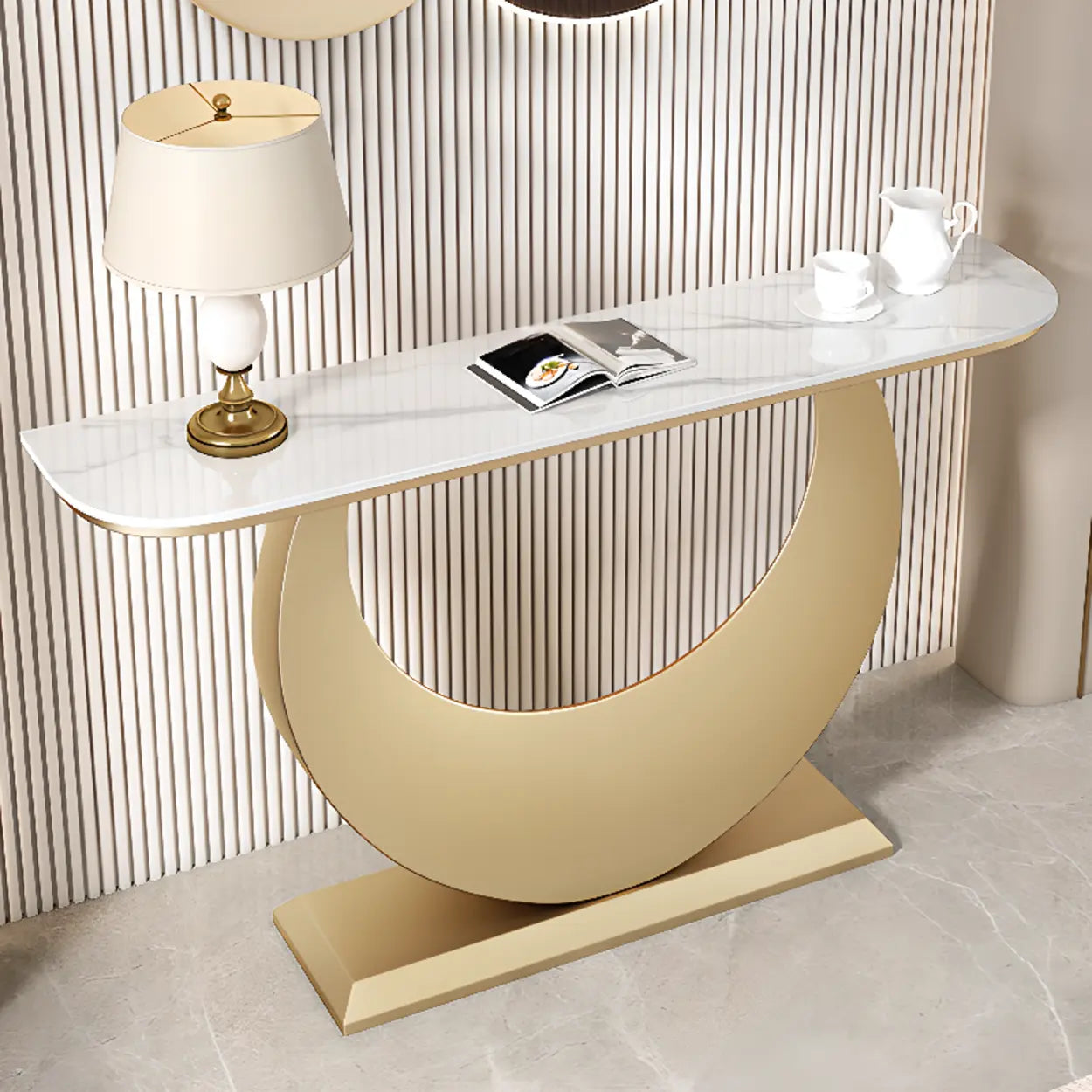 Demilune Sintered Stone Gold Console Table