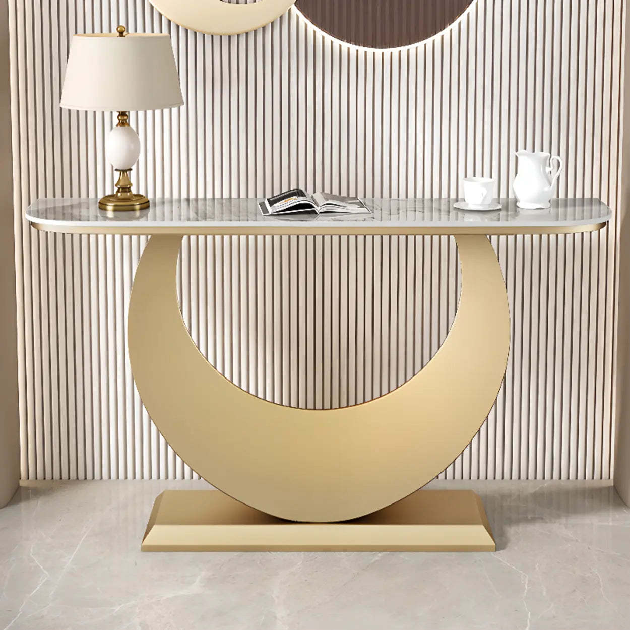 Demilune Sintered Stone Gold Console Table