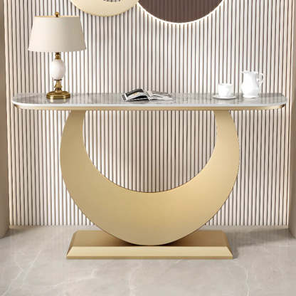 Demilune Sintered Stone Gold Console Table