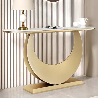 Demilune Sintered Stone Gold Console Table — Black / Gray