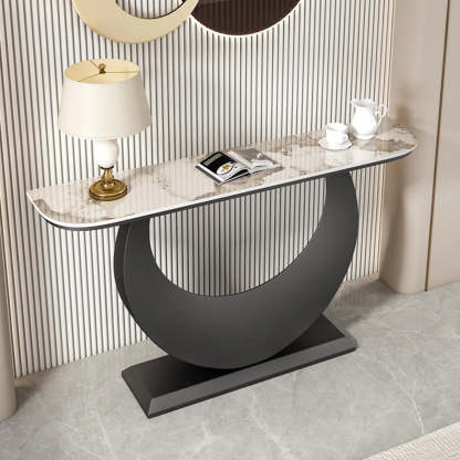 Demilune Sintered Stone Gold Console Table — Black / White