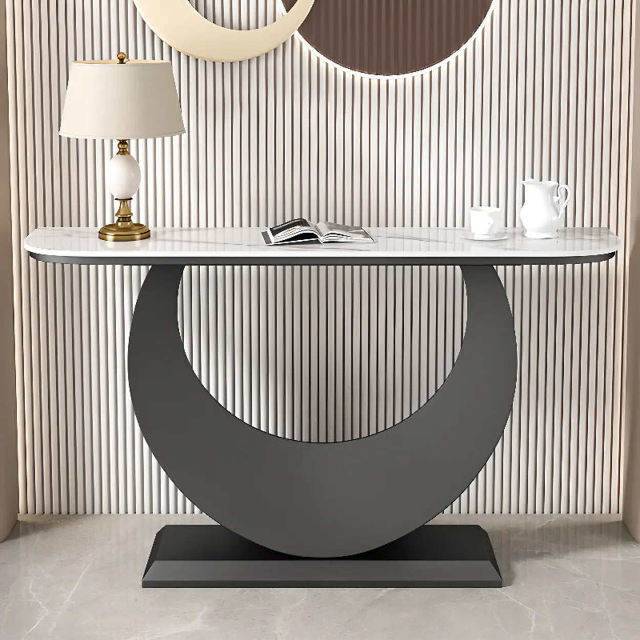 Demilune Sintered Stone Gold Console Table — Gold / Gray