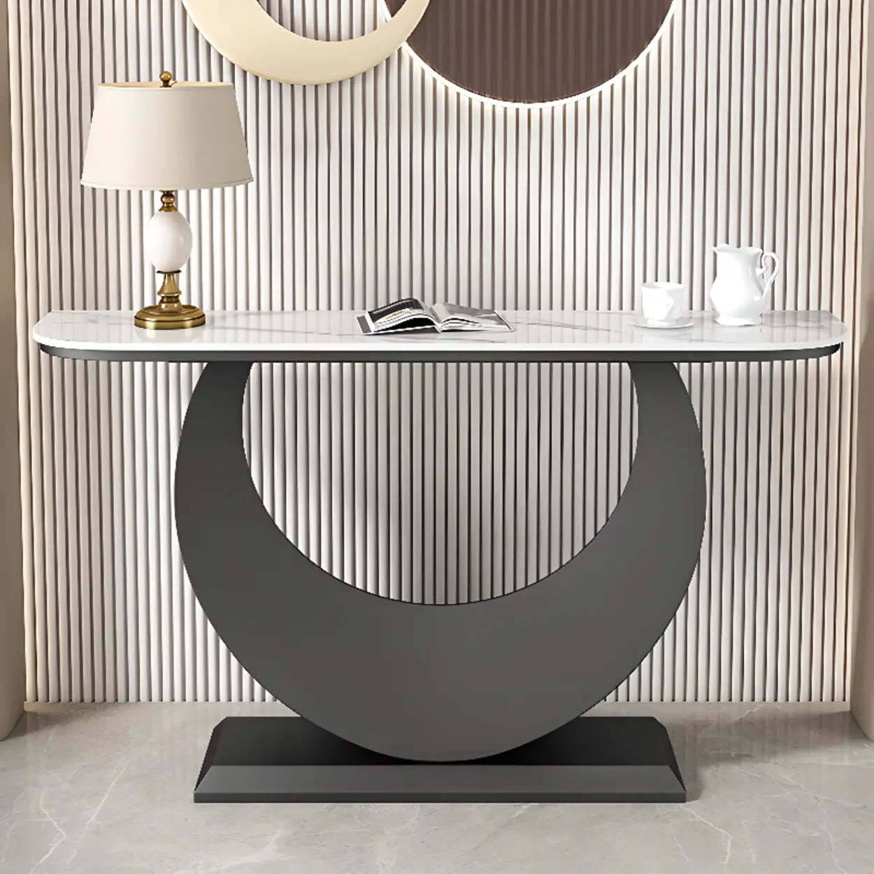 Demilune Sintered Stone Gold Console Table — Gold / Gray