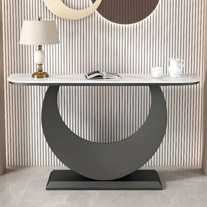 Demilune Sintered Stone Gold Console Table — Gold / Gray
